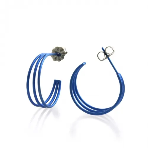 Three Strand Dark Blue Hoop Earrings